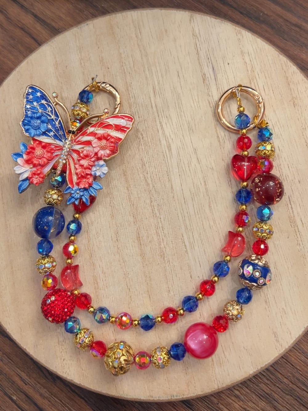 Patriotic Red and Blue Butterfly Statement Purse Charm